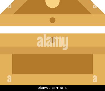 Flat illustration of a wooden chest with horizontal bands and simple latch details Stock Vector