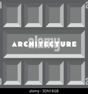 Gray tile with raised block pattern and architecture text centered in a solid framed panel Stock Vector