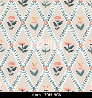 Geometric Folk Floral Lattice Stock Vector