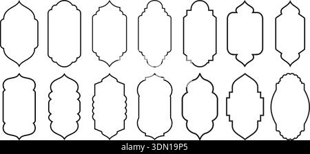 Islamic ornamental frame set with arched decorative outlines Stock Vector