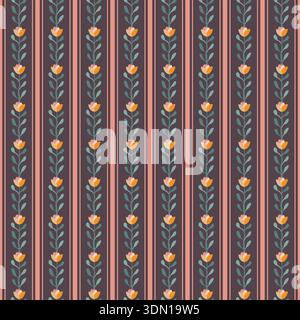 Folk Tulip Stripe Layout Stock Vector