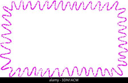Crayon doodle scalloped frame. Chalk wavy hand drawn border. Pink cute rectangle photo frame with crayon texture. Wavy sketch line mirror border Stock Vector
