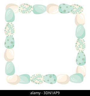 Square frame with green Easter eggs. Vector illustration of Easter eggs with a geometric and floral pattern. Perfect for an Easter theme. Stock Vector