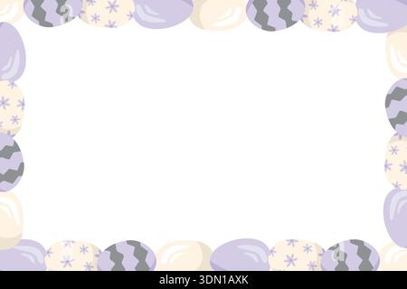 Rectangular frame with purple Easter eggs. Vector illustration of Easter eggs with a geometric and floral pattern. Copy space. Perfect for Easter-them Stock Vector
