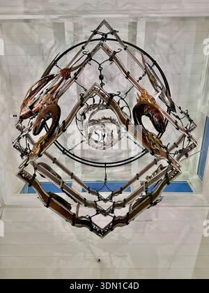 Abstract Geometric Metal Sculpture Hanging From Ceiling Stock Photo