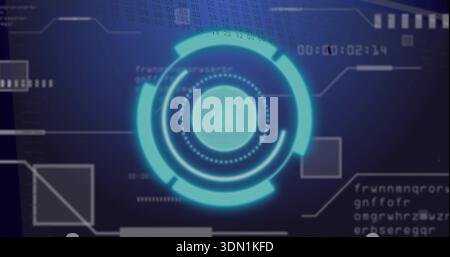 Displaying central cyan multi-ring HUD on dark gradient, showing dotted ring, segmented arcs, timer Stock Photo