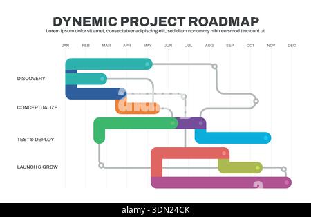 Gantt project timeline. Milestones and phase stages for product roadmap infographics, agile dashboard and business presentation template. Planning Stock Vector