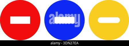 3 colors circular remove vector icons with minus signs with multiple style variants for UI and UX navigation controls. Stock Vector