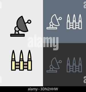 Military symbol or clipart set - filled and outlined symbols. Stock Vector