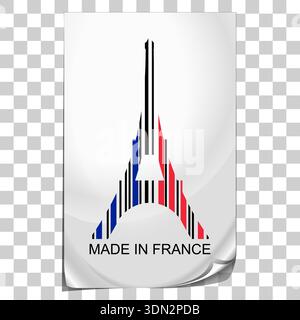 Made in France, illustration of a colorful barcode sticker editable and placeable on any background with transparency effect Stock Vector