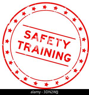 Grunge red safety training word round rubber seal stamp on white background Stock Vector