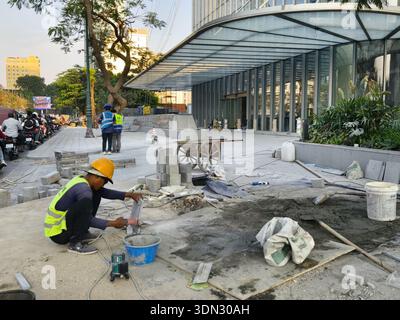construction work on the ground level of the FTB Tower development in Phnom Penh, Cambodia Stock Photo
