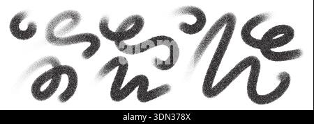 Dynamic swirl shapes with stipple effects and geometric dots create modern artistic compositions featuring flowing curves, organic spirals, and Stock Vector