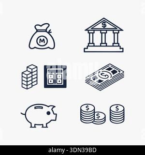 Finance and Banking Line Icons Vector Set Stock Vector