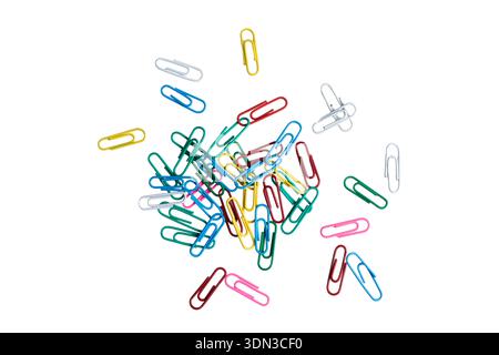 colored paper clips on a transparent background Stock Photo