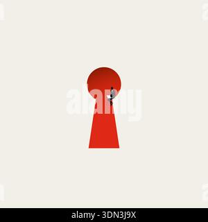 This minimalist vector illustration features a developer on a laptop, a symbol for technology and privacy. The concept explores business security and Stock Vector