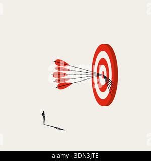 Minimal Vector Business Target Concept of a Woman Achieving Goals for Success and Objective Aim Illustration Stock Vector