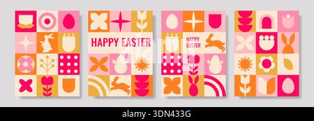 Four geometric posters featuring Easter themes and vibrant colors Stock Vector