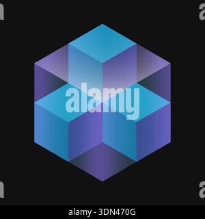Group of cubes in another one. Transparent geometric shape. Vector element for design. Stock Vector