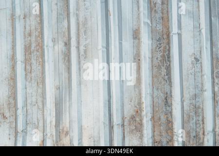 Corrugated metal sheet wall with rust stains and weathered texture for grunge background and weathered metal concepts Stock Photo