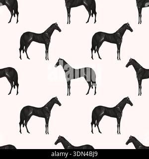 Seamless pattern with black horses. Vector. Stock Vector