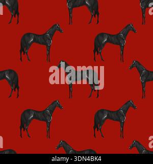 Seamless pattern with black horses. Vector. Stock Vector