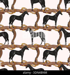 Seamless pattern with horses and belts. Vector. Stock Vector