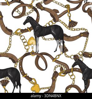 Seamless pattern with horses and belts. Vector. Stock Vector