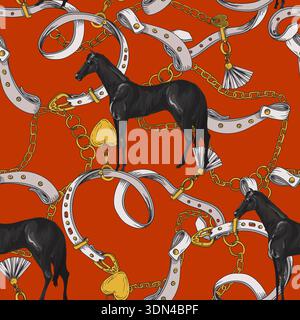 Seamless pattern with horses and belts. Vector. Stock Vector