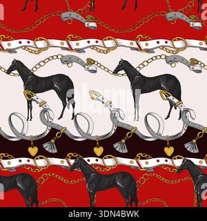 Seamless pattern with horses and belts. Vector. Stock Vector