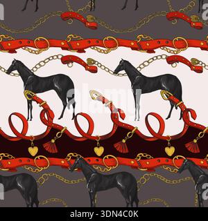 Seamless pattern with horses and belts. Vector. Stock Vector