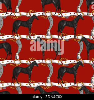 Seamless pattern with horses and belts. Vector. Stock Vector