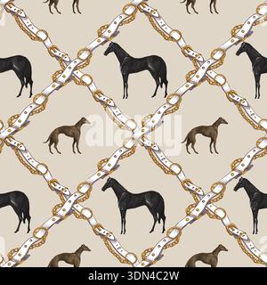 Seamless pattern with horses and belts. Vector. Stock Vector