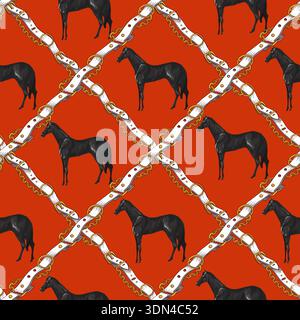 Seamless pattern with horses and belts. Vector. Stock Vector