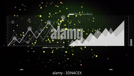 Displaying data panels on dark HUD, showing left line with markers, right area, slider, green glow Stock Photo