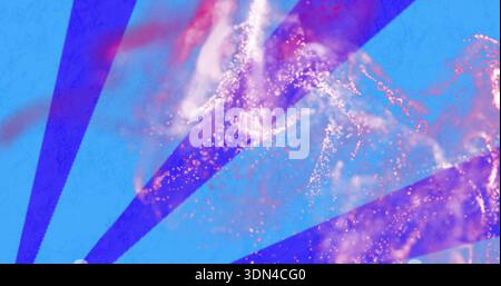 Featuring diagonal purple rays with lavender-pink streaks and peach-white spark clusters on canvas Stock Photo