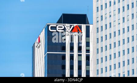 Distant view of the headquarters of Ceva Logistics Europe, formerly Gefco, a French international industrial logistics company, La Défense, France Stock Photo