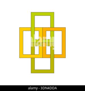Interlocking square frames. Yellow link Vector. Geometric overlap symbol. Abstract connection shape. Stock Vector