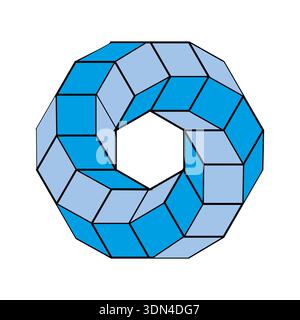 Blue torus ring. Rhombus block Vector. Infinity loop shape. Perspective 3D object. Stock Vector