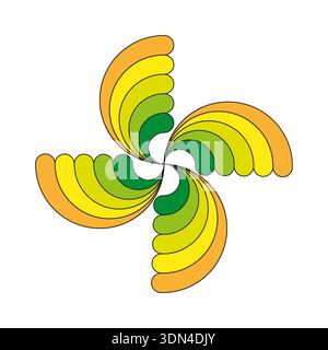 Colorful spiral flower. Abstract bright element. Swirling yellow Vector. Orange green shape. Stock Vector