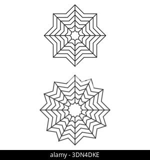 Star shape web pattern. Geometric line Vector design. Concentric black figure. Decorative eight point emblem. Stock Vector
