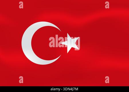 Turkey flag with wavy silk effect. Vector flag symbolizing national pride, identity, heritage, patriotism and authority Stock Vector