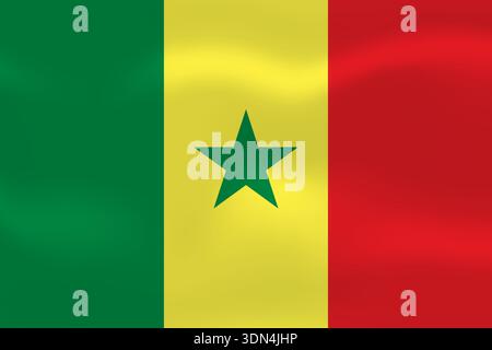 Senegal flag with wavy silk effect. Vector flag symbolizing national pride, identity, heritage, patriotism and authority Stock Vector