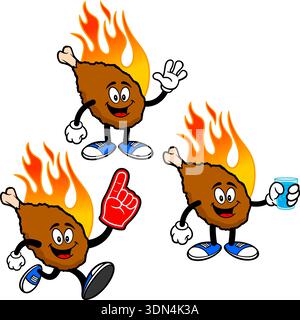 Hot Wing Set 05, Hand Drawn illustrations of Hot Wing Mascots in various poses. Stock Vector