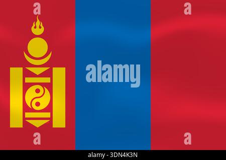 Mongolia flag with wavy silk effect. Vector flag symbolizing national pride, identity, heritage, patriotism and authority Stock Vector