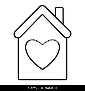 House with window in shape of heart, vector sign. Love in home concept of warmth and hospitality illustration. Stock Vector