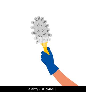 Elegant female hand in blue rubber glove holding toilet brush. Bathroom cleaning. Flat vector illustration. Stock Vector