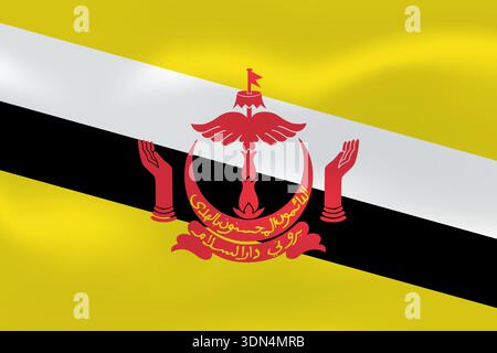 Brunei flag with wavy silk effect. Vector flag symbolizing national pride, identity, heritage, patriotism and authority Stock Vector