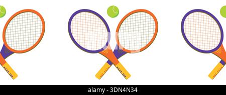 Seamless Tennis racket and ball border. Modern tennis racket. Vector illustration for sports shops, wallpaper. Sports equipment. Stock Vector