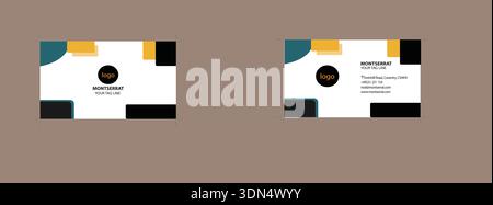 Business card template with yellow, teal, and black geometric shapes, Stock Vector